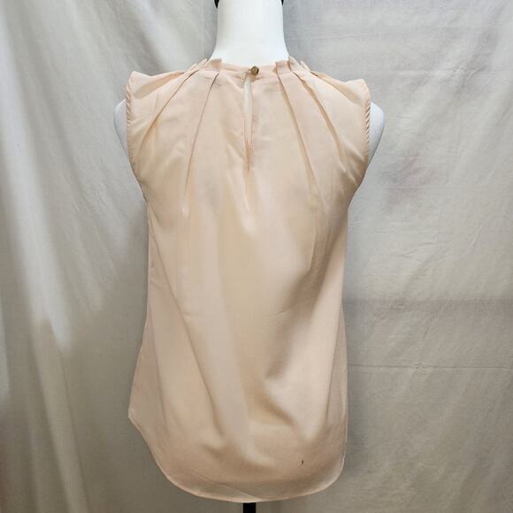 New York and Company Pleated High Collar Sleeveless Pink Blouse, Size X-Small - Picture 2 of 8